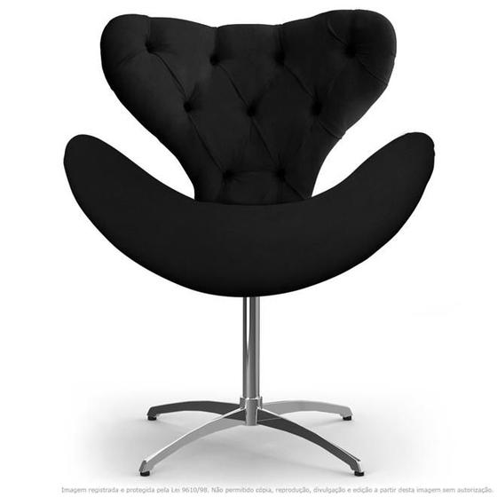 Imagem de Cadeira com Capitonê Decorativa Poltrona Egg Preta com Base Giratória