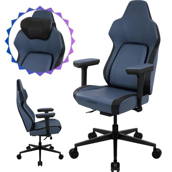 Imagem de Cadeira Core Smart Azul Ergonômica Para Escritório Modelo Gamer  Alto Conforto Apoio de Cabeça e Braço Ajuste 3D Com Encosto Reclinável
