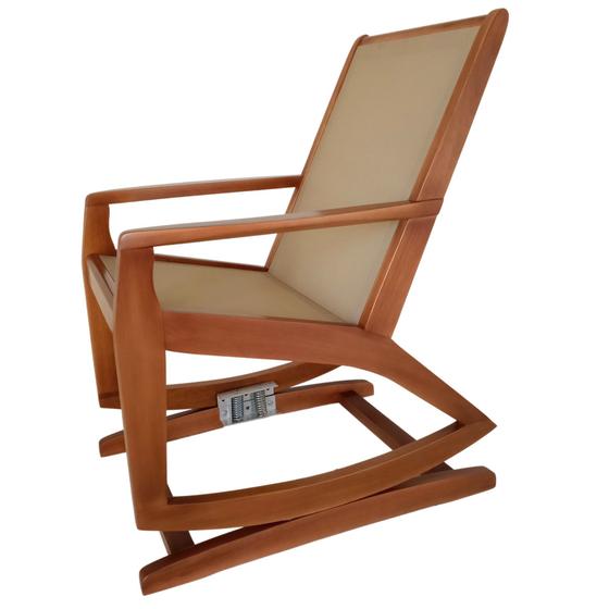 Imagem de Cadeira de balanço de madeira com molas cor mel /sling bege