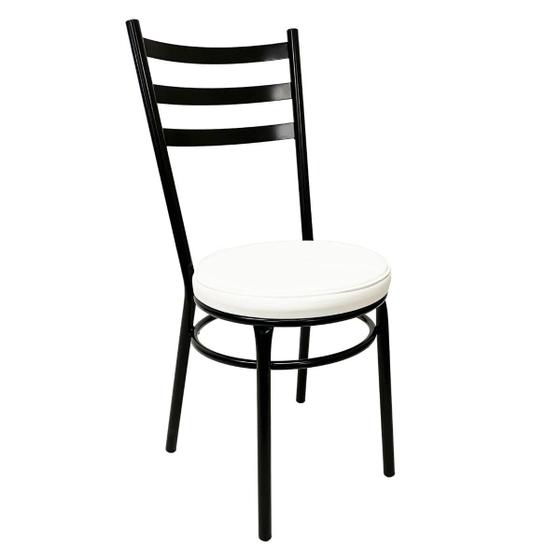 Imagem de Cadeira de Cozinha Redonda com Reforço Preta Assento Grosso Branco
