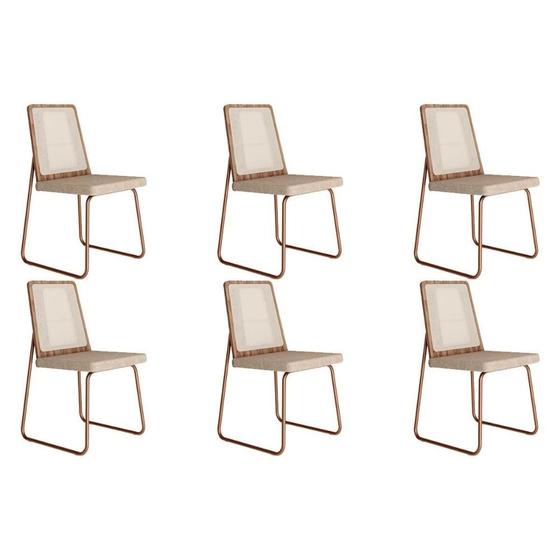 Imagem de Cadeira de Cozinha Wood 1751 Kit 6 Uni Rose/Linho Areia - Carraro
