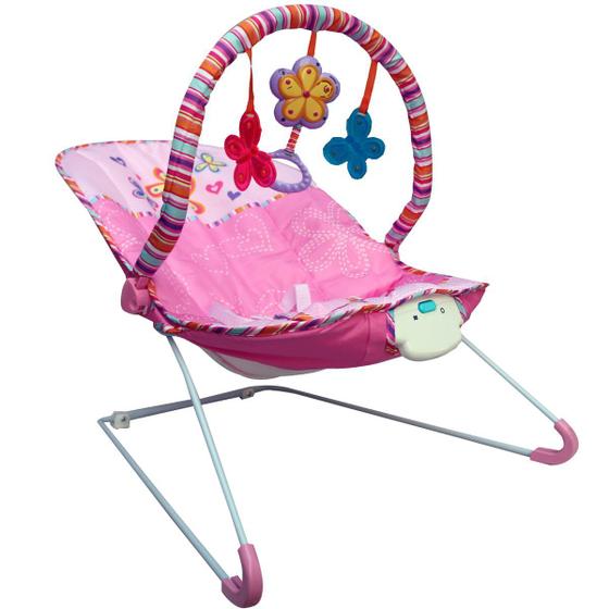 Imagem de Cadeira de Descanso Para Bebê Acolchoada Com Som Musical E Móbile Com Brinquedos Rosa