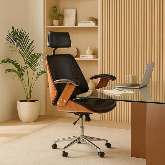 Cadeira de Escritório Ergonômica Giratória Moderna Alta Presidente Lisboa Apoio Cabeça Office Preta - Rivatti Imagem de Cadeira de Escritório Ergonômica Giratória Moderna Alta Presidente Lisboa Apoio Cabeça Office Preta