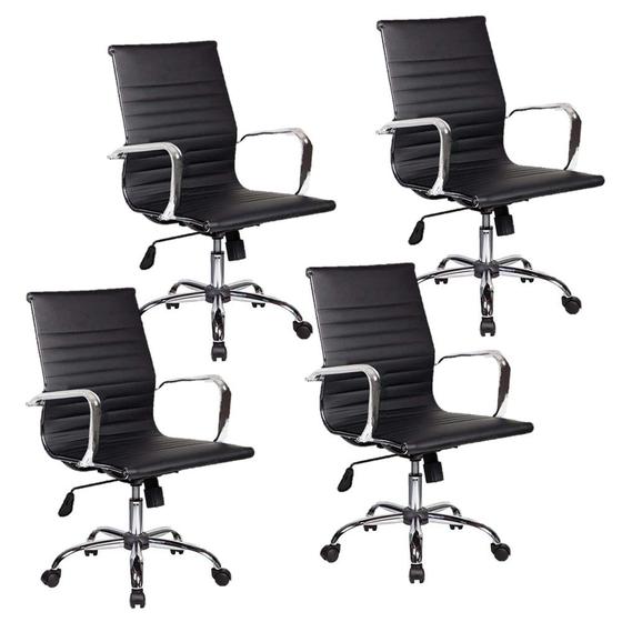 Cadeira de Escritório Moob Boston Diretor Giratória Com Função Relax Conjunto Com 4 Unidades Preta Menor preço em Cadeira de Escritório Moob Boston Diretor Giratória Com Função Relax Conjunto Com 4 Unidades Preta