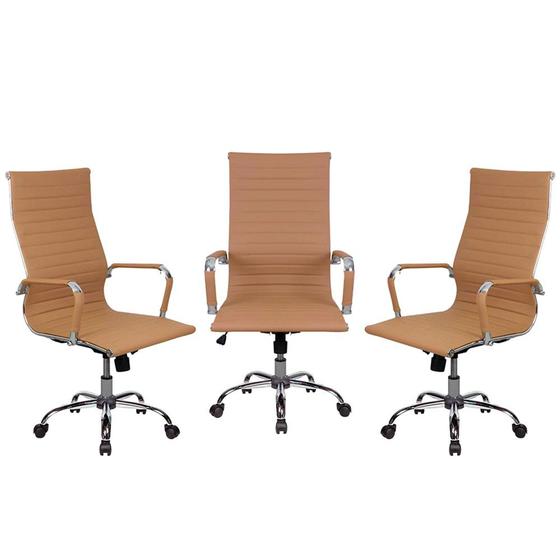 Imagem de Cadeira de Escritório Moob Boston Presidente Giratória Com Função Relax Conjunto Com 3 Unidades Caramelo