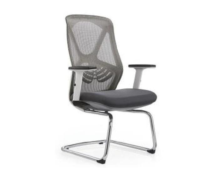 Imagem de Cadeira de escritório para espera com tela mesh cinza transparente e apoio lombar - Bering