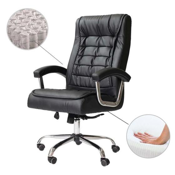 Cadeira De Escritório Presidente Ergonômica Com 42 Molas Ensacadas e Pillow Top no Assento e Encosto Executiva Giratória Big Preto Menor preço em Cadeira De Escritório Presidente Ergonômica Com 42 Molas Ensacadas e Pillow Top no Assento e Encosto Executiva Giratória Big Preto