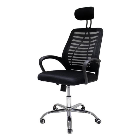 Cadeira De Escritório Tela Mesh Ribs Com Apoio De Cabeça e Sistema Relax Preta Menor preço em Cadeira De Escritório Tela Mesh Ribs Com Apoio De Cabeça e Sistema Relax Preta