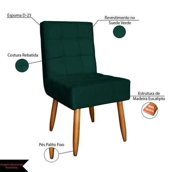 Imagem de Cadeira de jantar Anne estofada p/ mesa de jantar cozinha quarto estrutura madeira de reflorestamento suede  Verde