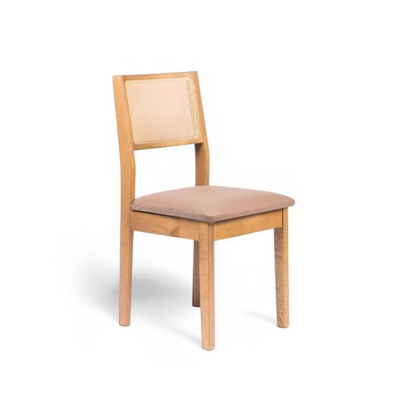 Imagem de Cadeira de Jantar de Madeira Estofada para Cozinha Sala com Trama Natural Silvia Cor Amêndoa e Tecido Suede