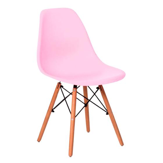 Imagem de Cadeira De Jantar Eames Para Escrivaninha Escritório Plástico Pés De Madeira Decoração Mesa - Rosa Bebê