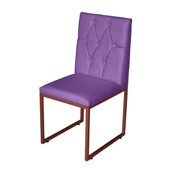 Imagem de Cadeira de Jantar Escritorio Industrial Malta Capitonê Ferro Bronze Suede Roxo - Móveis Mafer