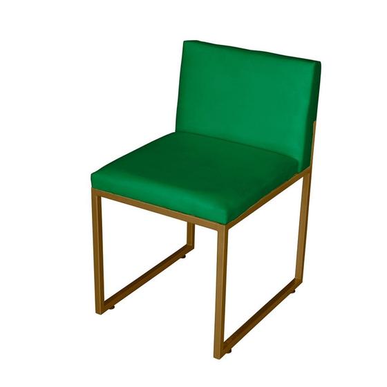 Imagem de Cadeira de Jantar Escritorio Industrial Vittar Ferro Dourado Suede Verde - Móveis Mafer