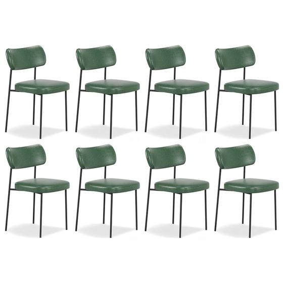 Imagem de Cadeira de Jantar Estofada Kit 8 Milli A14 Sintético Verde Musgo - Mpozenato