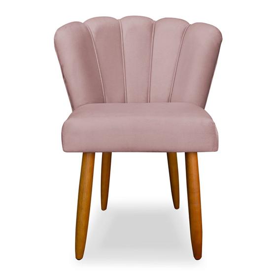 Imagem de Cadeira de Jantar Pétala Estofada Pés Palito Veludo Rosê Claro - Montanaris Decor