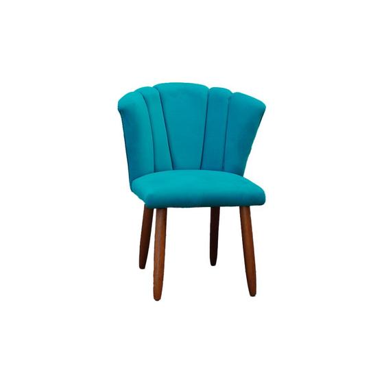 Imagem de Cadeira De Jantar Pétala Pés Palito Suede Azul Turquesa