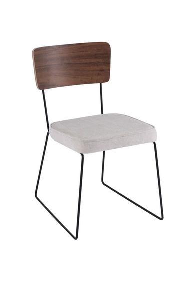 Imagem de Cadeira de Jantar Roma Multi Laminada Imbuia Linho Bege Base Aço Preto - OOCA Móveis
