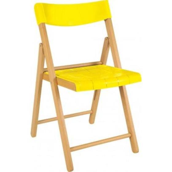 Imagem de Cadeira de madeira e plástico amarelo dobrável - Potenza - Tramontina