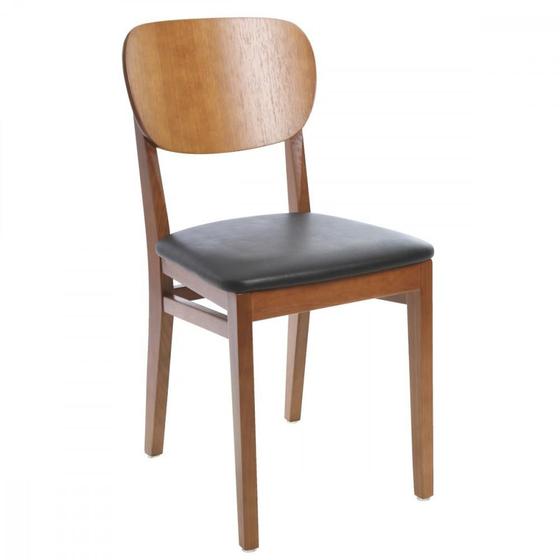 Imagem de Cadeira de Madeira Tramontina Lisboa em Tauarí Amêndoa com Assento Estofado em material sintético Preto sem Braços