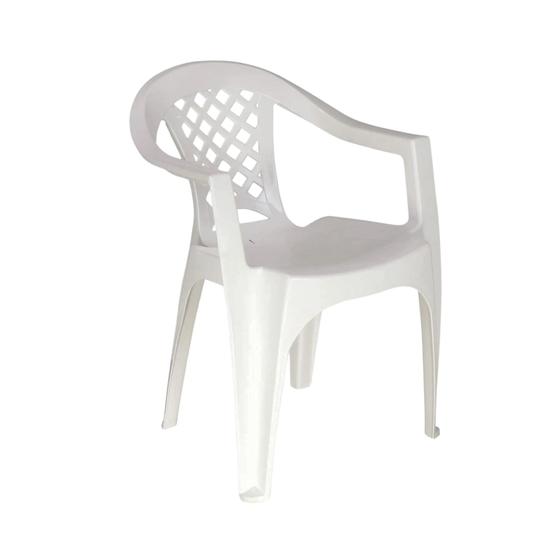 Imagem de Cadeira de Plástico Branca Com Braço Tramontina Empilhável Iguape Até 154 Kg