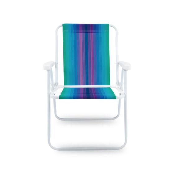Imagem de Cadeira De Praia Alta Reclinável Mor Aço Azul Ciano E Roxo Verão 72cm Resistente E Confortável Mor