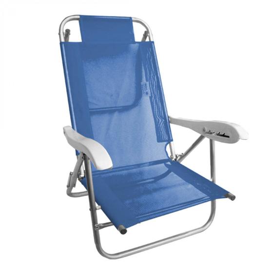Imagem de Cadeira de Praia Alumínio Reclinável com Apoio Sanet Ronchetti Azul
