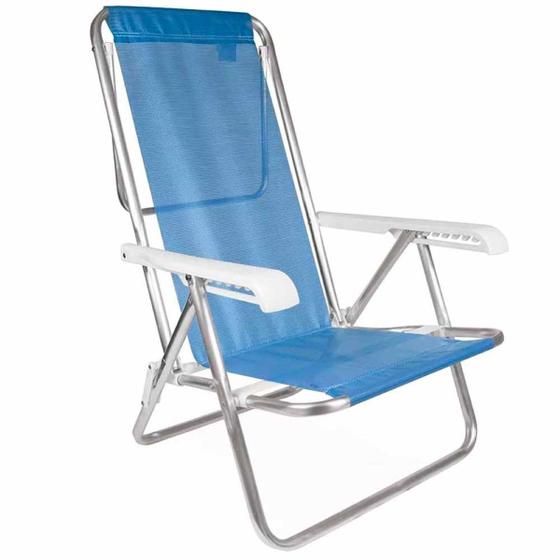 Cadeira de Praia Alumínio Reclinável Mor Azul Menor preço em Cadeira de Praia Alumínio Reclinável Mor Azul