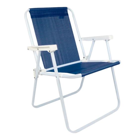 Imagem de Cadeira de Praia Camping Pescaria Área Externa Alta Sannet Azul Marinho Dobrável Em Aço Até 110kg Mor