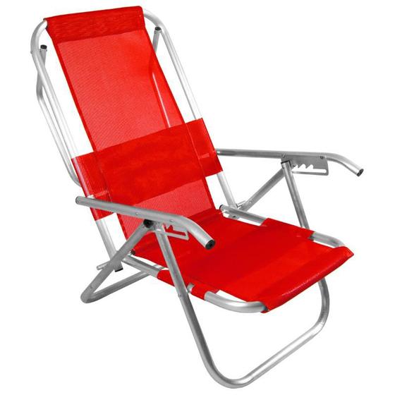 Imagem de Cadeira De Praia Deitar Alumínio 5 Posições Reforçada 140kg- vermelho