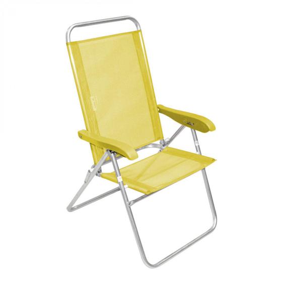 Imagem de Cadeira de Praia Encosto Alto Reclinável Alumínio Sanet Ronchetti Amarelo