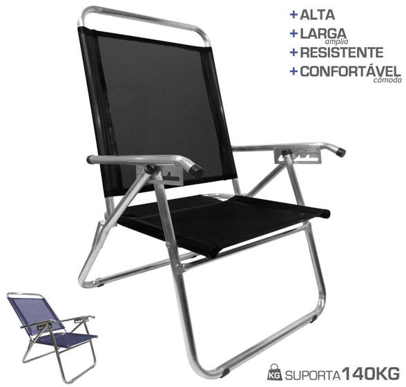 Imagem de Cadeira De Praia King Oversize Reclinável 4 pos  Alumínio Até 140Kg Camping - Zaka