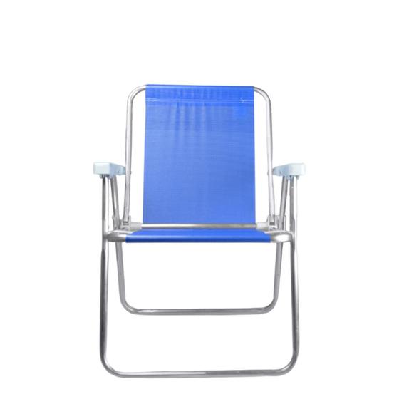Imagem de Cadeira De Praia Pesca Jardim Alta Em Alumínio Dobrável Azul Mor