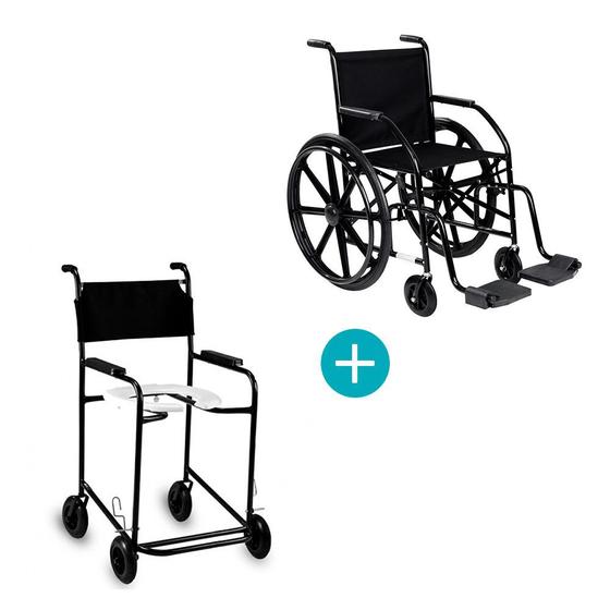 Imagem de Cadeira de rodas 101 nylon preta com cadeira de banho 201 preta cds