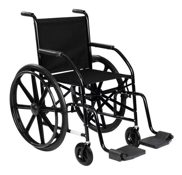 Imagem de Cadeira De Rodas Em Aço Dobrável Simples 101 Cds Para 85 Kg Cor Preto