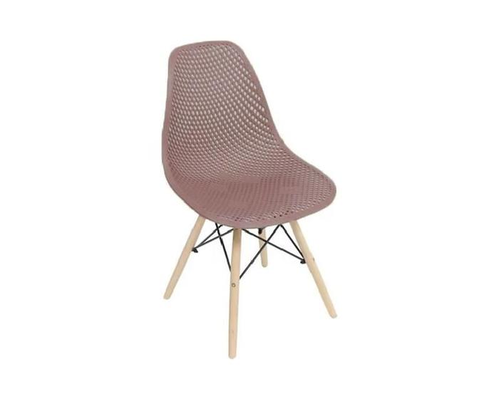 Imagem de Cadeira decorativa assento em pp na cor cafe,base estilo eiffel,com armacao de madeira.