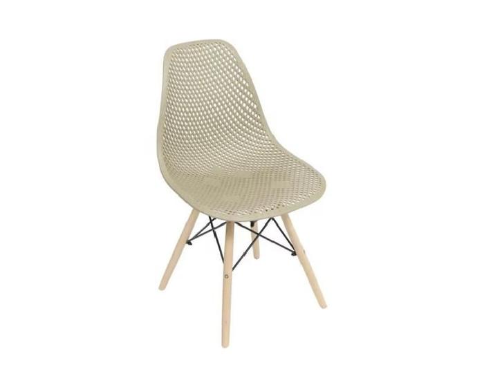 Imagem de Cadeira decorativa assento em pp na cor fendi,base estilo eiffel,com armacao de madeira.