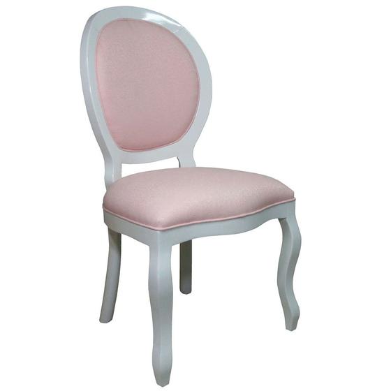 Imagem de Cadeira Decorativa Estofada Medalhão Branco e Rosa