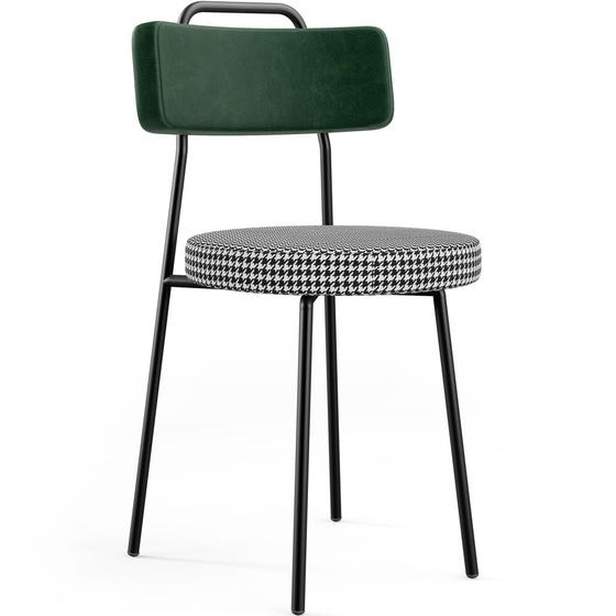 Imagem de Cadeira Decorativa Estofada Para Sala De Jantar Barcelona L02 Facto Verde Musgo Pied Poule - Lyam