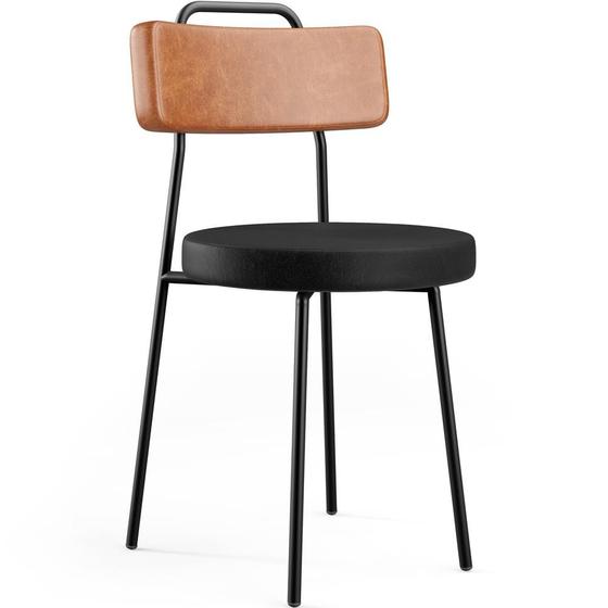 Imagem de Cadeira Decorativa Estofada Para Sala De Jantar Barcelona L02 material sintético Camel Preto - Lyam