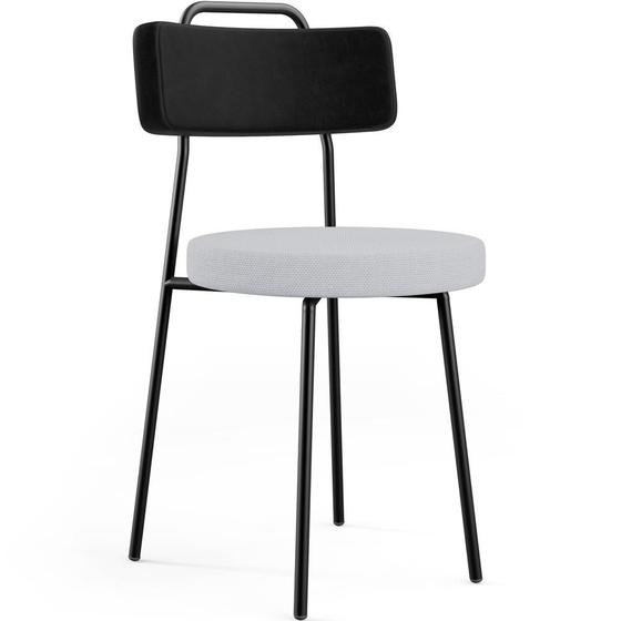Imagem de Cadeira Decorativa Estofada Para Sala De Jantar Barcelona L02 material sintético Preto Linho Cinza - Lyam