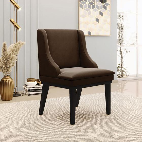 Imagem de Cadeira Decorativa Sala de Jantar Base Fixa de Madeira Firenze Suede Marrom/Preto G19 - Gran Belo