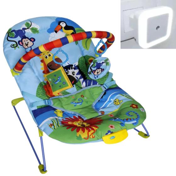 Imagem de Cadeira Descanso Vibratória Azul e Luminária Led Sensor Baby