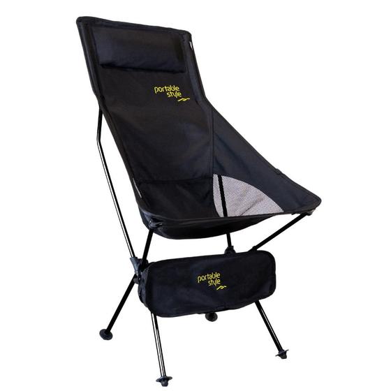 Imagem de Cadeira Dobrável Metal Portátil Camping Viagem Encosto Cabeça Confortável c/ Bolsa de transporte 