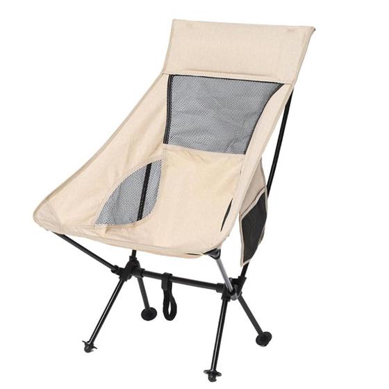 Imagem de Cadeira dobrável ultraleve (Creme) com encosto para pesca, acampamento,  jardim, praia e churrascos