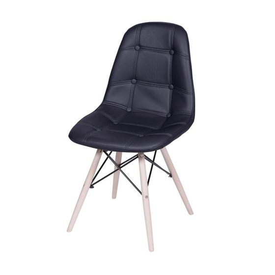 Imagem de Cadeira Eames DSW Botonê Assento PU Preta Base Madeira