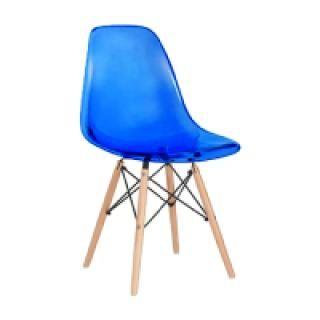 Imagem de Cadeira eames eiffel acrílico azul transparente base madeira para sala cozinha jantar