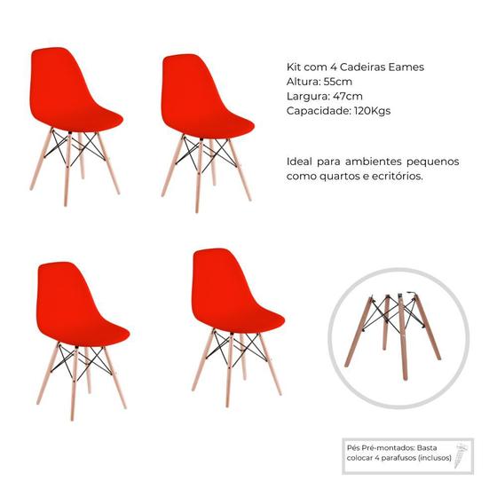 Imagem de Cadeira Eames Vermelha Pés de Madeira  Kit com 4 Unid