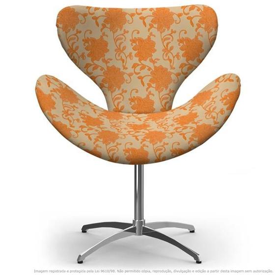 Imagem de Cadeira Egg Floral Laranja e Marrom Poltrona Decorativa com Base Giratória