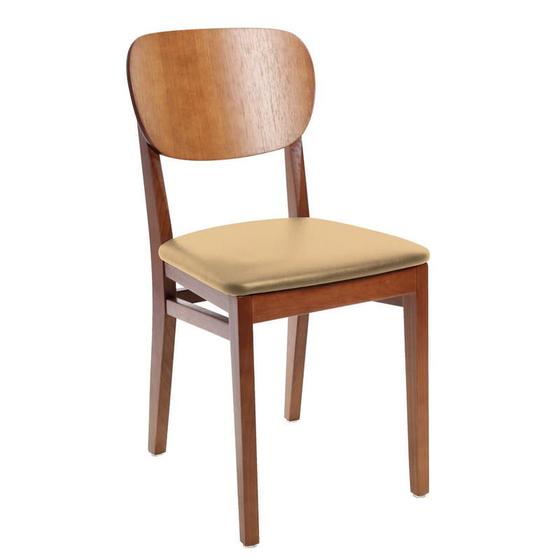 Imagem de Cadeira em Madeira Lisboa Amêndoa com Assento Estofado material sintético Bege sem Braços Tramontina