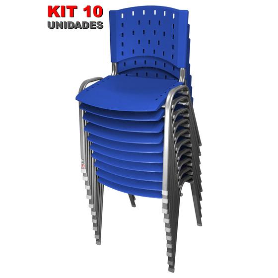 Imagem de Cadeira Empilhável Plástica Azul Base Prata 10 Unidades - ULTRA Móveis